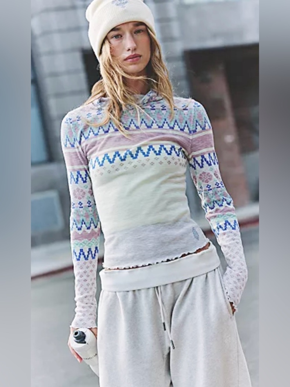 NWT FREE PEOPLE MOVEMENT BREATHE EASY PRINTED LAYER TOP PLAID FAIRISLE TITAN